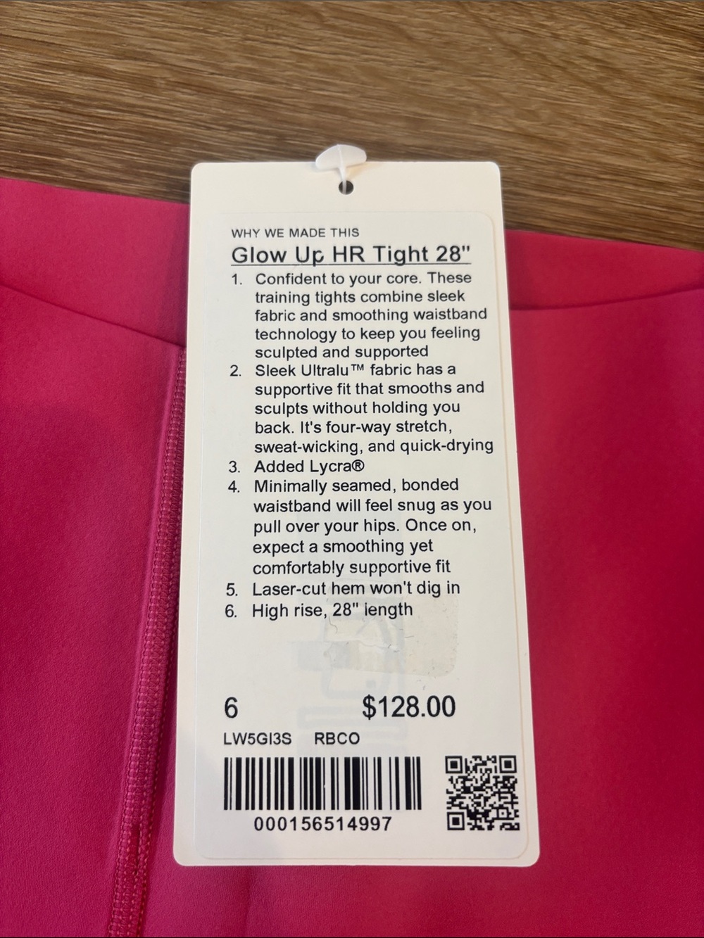 NWT - Lululemon - Glow Up HR Tight 28" High-Rise Training Tights - Bright Pink - Picture 2 of 8